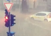 Cars Navigate Flooded Wuppertal Streets