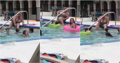 Mulher sem noção faz a depilação na piscina do hotel