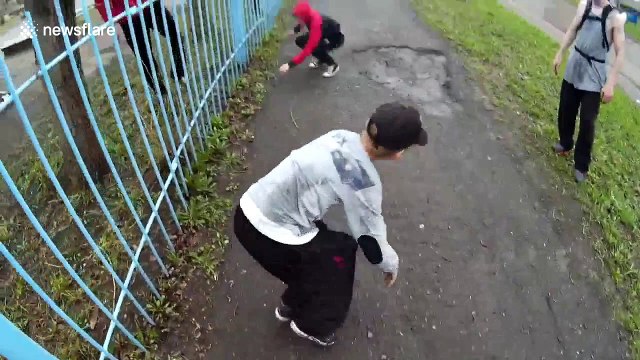 Russia's parkour kids twist and bounce through a crumbling mining city