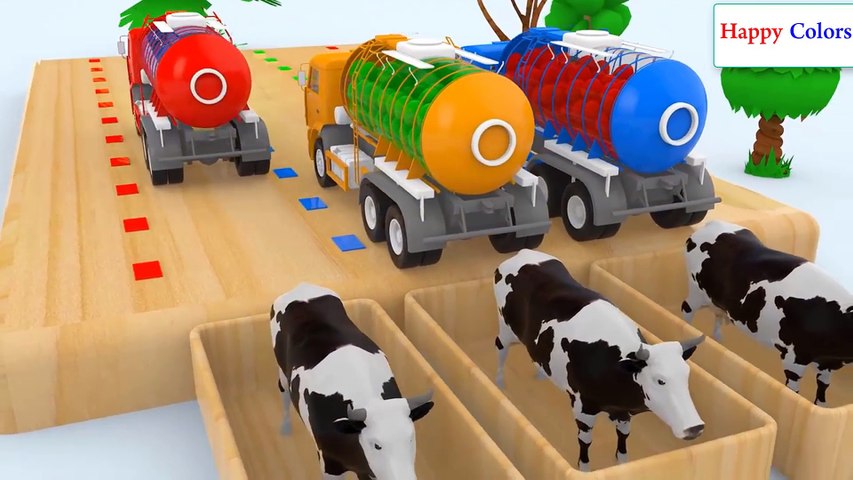 Learn Colors with Milk Cows and Water Truck For Kids #z|Colours Animals Street Vehicles For Children