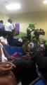 A protester interrupts Prime Minister #RalphGonsalves’ lecture in #Barbados.