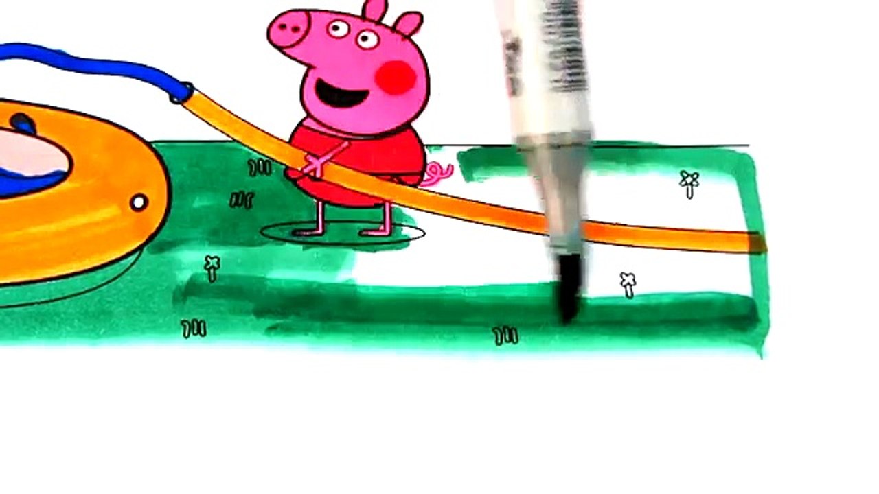 Pool Coloring Pages with Peppa Pig George and Daddy Pig Videos For Kids with Colored Markers