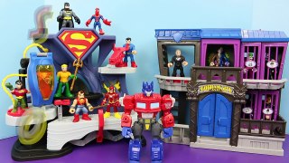 Transformers Optimus Prime Mashers Attacking Superman Batman Spiderman The Flash and Aquaman
