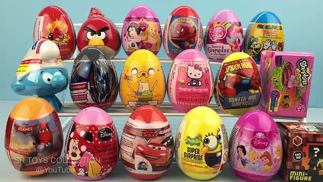 18 Surprise Eggs Spiderman Disney Princess Hello Kitty Shopkins SpongeBob Angry Birds My Little Pony