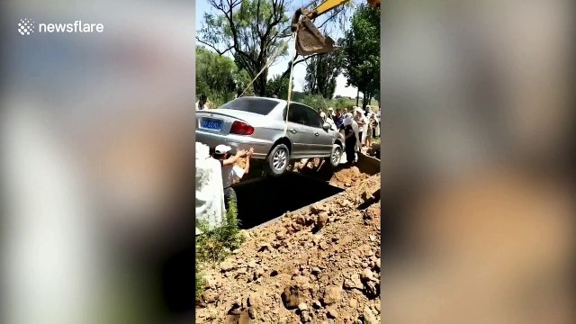 Chinese villagers bury car lover in old Hyundai as dying wish is granted