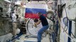 Russian cosmonauts play football on the ISS