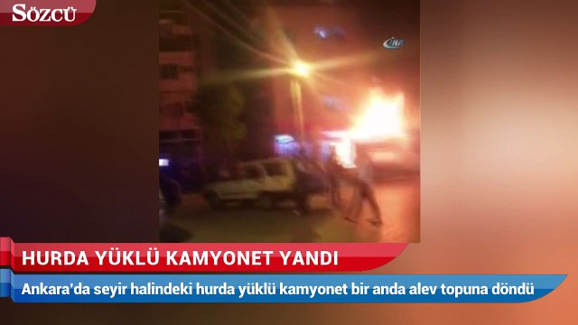 Hurda yüklü kamyonet alev alev yandı