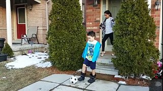 Hadil doing a magic trick with shoe and soccer ball! HZHtube kids fun - YouTube