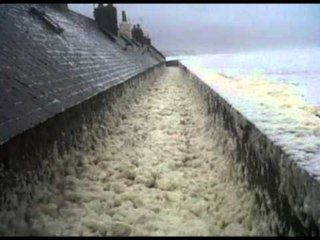Aberdeen coastal village engulfed in sea foam