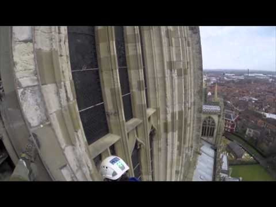 Abseiling conservation work at York Minster