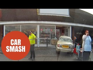 Dashcam captures aftermath of a car crashing into Tesco