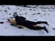Snow surfing in Rosedale, North Yorkshire, as cold weather grips UK
