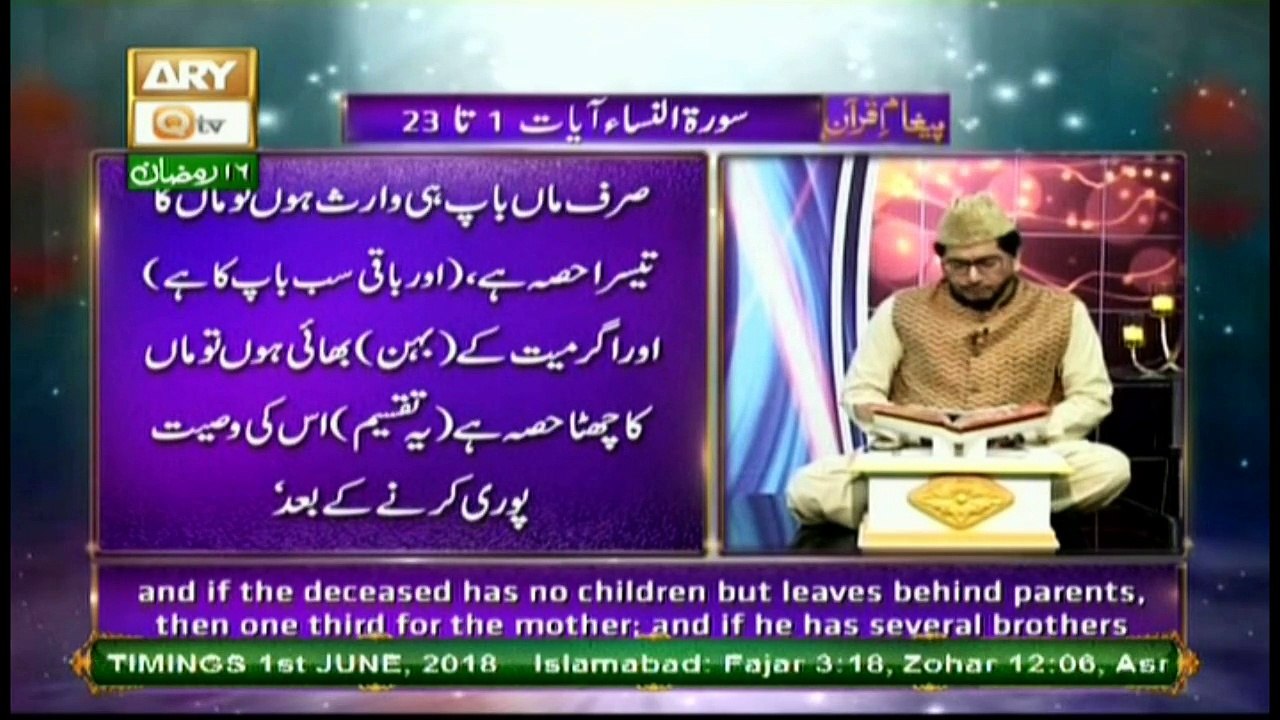 Paigham e Quran – 1st June 2018