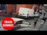 Bizarre CCTV shows overloaded car crash while carrying nine people