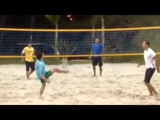 Rio Ferdinand Plays Footvolley With Rafael & Fabio Da Silva
