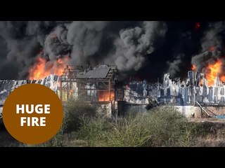 Dramatic footage of a huge fire at a plastic re-cycling centre