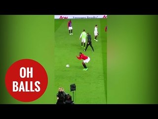 Man U player hit in the privates by a ball during warm up