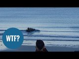 Man drives jeep into the sea -  where it transformed into a SPEEDBOAT.