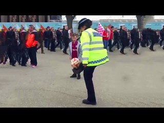 Female Police Officer Shows Off Her Keepie-Uppie Skills On Wembley Way Before FA Cup Semi Final