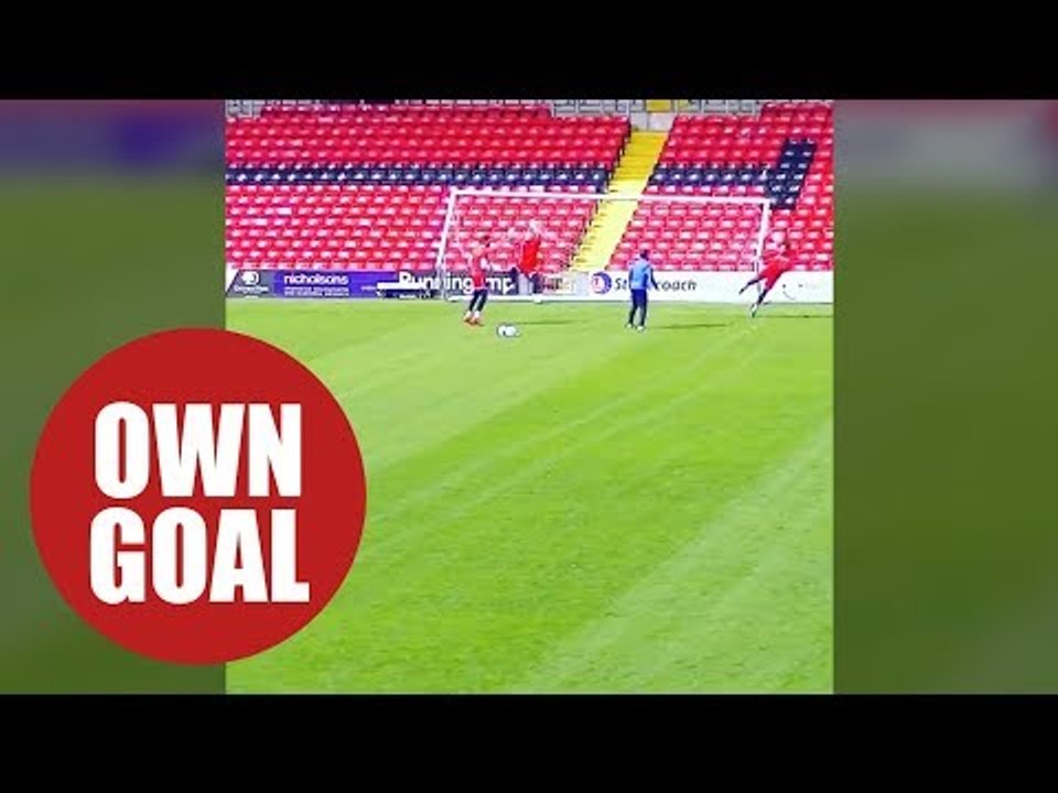 Hilarious moment a goalkeeper's pre-match warm-up went horribly wrong