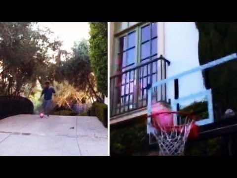 Brooklyn Beckham Kicks Football Into Basketball Hoop - Great Trick Shot