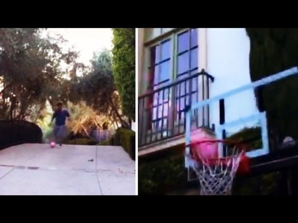 Brooklyn Beckham Kicks Football Into Basketball Hoop - Great Trick Shot