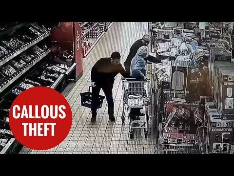 Lowlife thieves caught on CCTV stealing pensioner's purse
