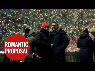 Romantic surprised love of his life by secretly travelling to New York to propose