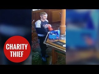 Crook swipes poppy appeal collection tin and hides it down his PANTS