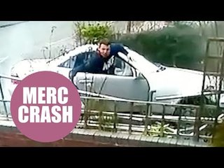Mercedes driver caught on CCTV smashing convertible into house