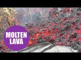 Geologists collecting lava from inside live volcanoes