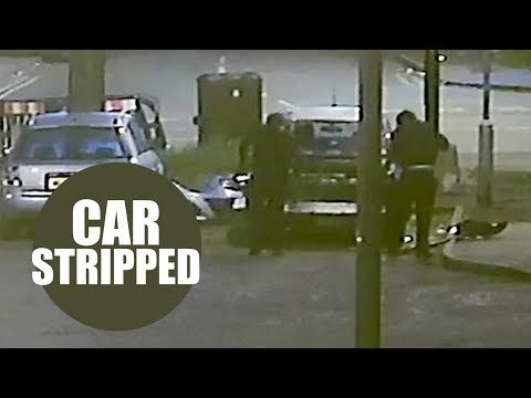 Brazen thieves caught on CCTV stealing a bonnet and bumper from a car