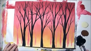 Acrylic Painting Warm Sunrise Through the Trees