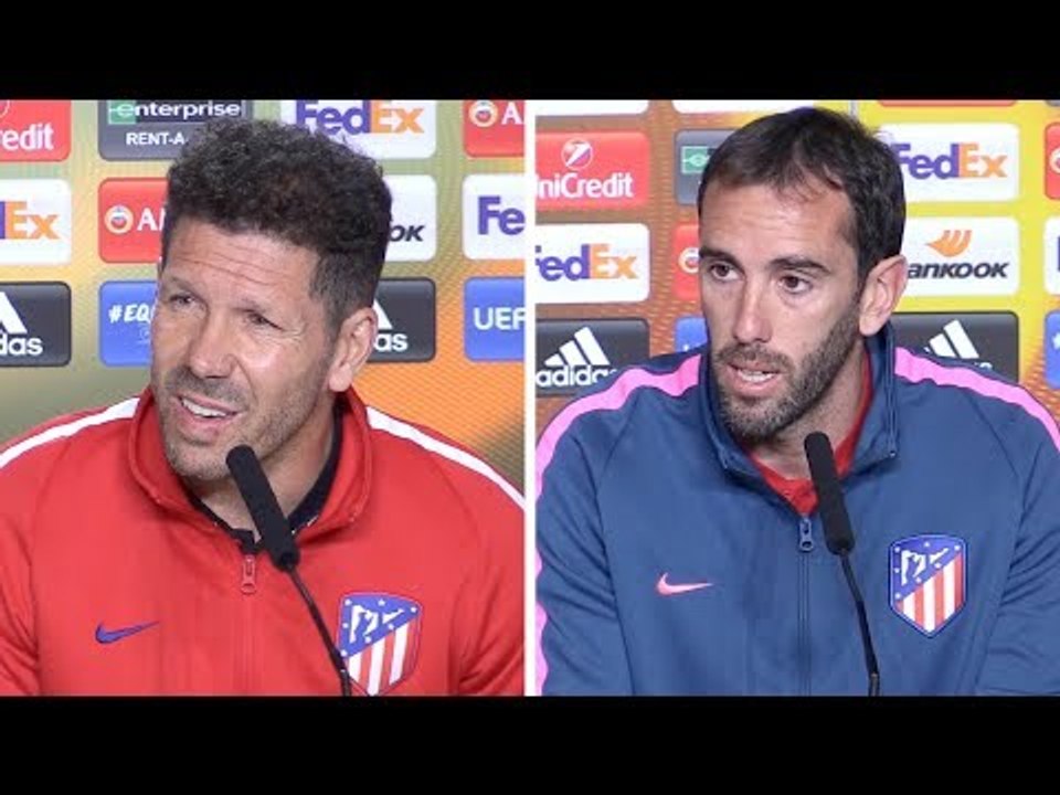 Diego Simeone & Diego Godin Pre-Match Press Conference - Atletico Madrid v Arsenal - Europa League