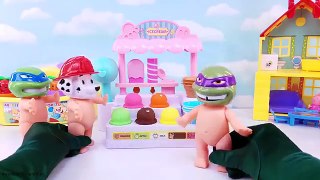 Paw Patrol Babies Visit Playdoh Ice Cream Stand Skye Marshall Chase TMNT Toys