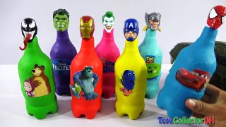 Play-Doh Surprise Eggs!!! Superhero Bottles Disney CARS Frozen Peppa Pig SpiderMan Learn Colors Kids