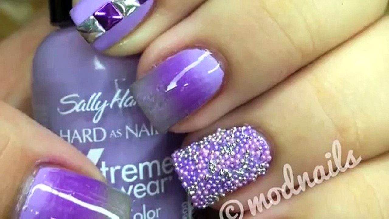 Purple Gradient, Studs, and Caviar Nail Tutorial
