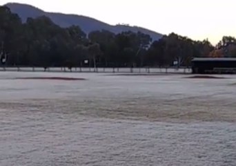 Baseball Field Blanketed in Frost After Temperatures Plummet in Tamworth