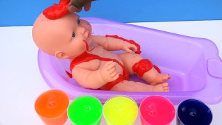 Gooey Slime Bath Baby Doll Bathtime Learn Colors Kids Play Fun Slime