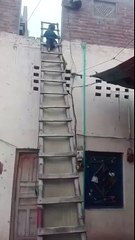 Small kid geting down long Ladder steps very easily...!!!!