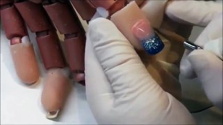tutorial- blue acrylic nails with one stroke flowers