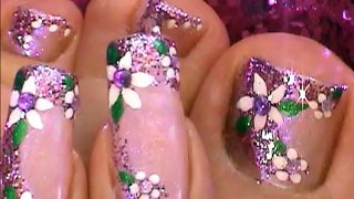 Purple Glitter Finger & Toe Nail Art Design Combo
