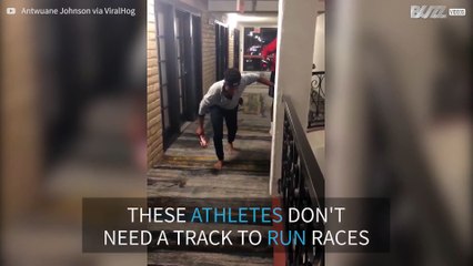 Kids run relay race around entire hotel