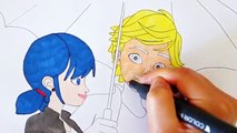 Miraculous Ladybug and Cat Noir Coloring Book Pages Marinette and Adrien Umbrella Scene Kids Art