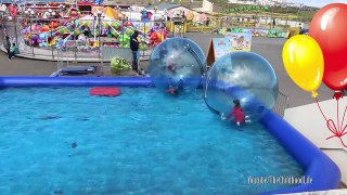 Water Playground Fun Giant Water Walking Balls in the Pool Kids Playtime Family Fun
