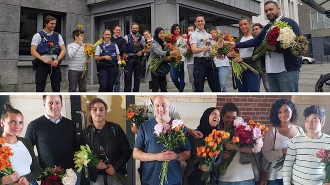 Ces Belges ont distribué 700 fleurs aux policiers bruxellois après l'attentat de Liège