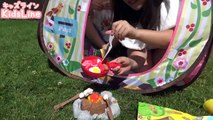 恐竜 出現!!! ぽぽちゃん おうち キャンプ ねんど で キャンプファイヤー dinosaur Play Doh Campfire Picnic