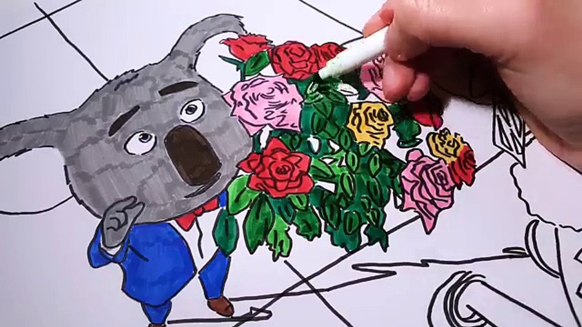 Sing Movie Buster Moon Koala Brings Flowers To Nana Coloring Pages Speed Coloring Video For Kids Video Dailymotion