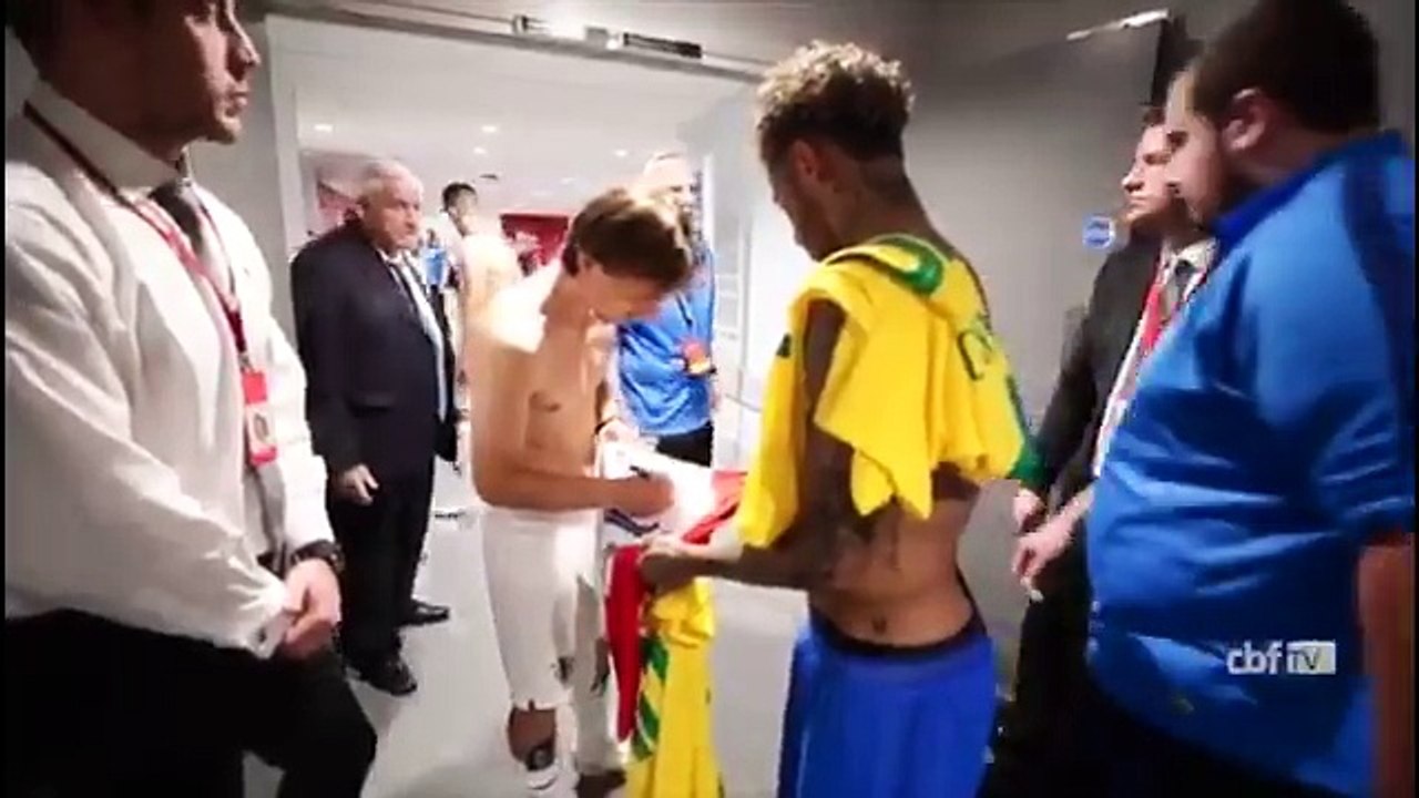 Neymar Jr and Luka Modric meet after Brazil 2-0 Croatia 03.06.2018