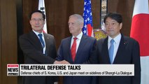 Defense ministers of S. Korea, U.S. and Japan reaffirm their military cooperation for successful denuclearization of N. Korea